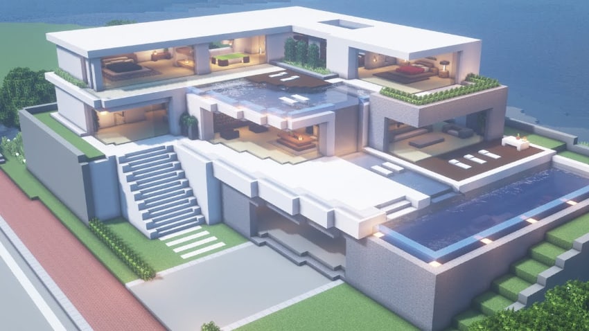 רעיונות הבית הטובים ביותר של Minecraft - בית מודרני גדול