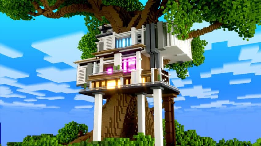רעיונות הבית הטובים ביותר של Minecraft - בית העצים המודרני