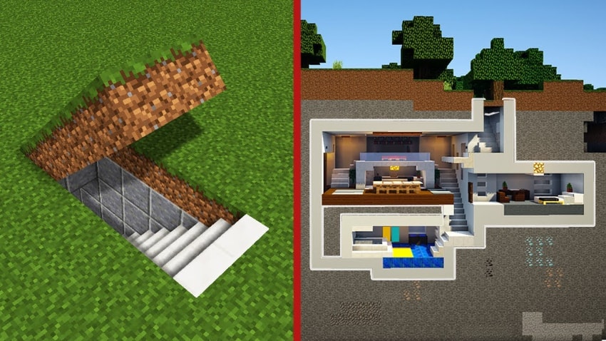 רעיונות הבית הטובים ביותר של Minecraft - בית תת קרקעי
