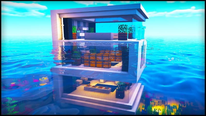 רעיונות הבית הטובים ביותר של Minecraft - בית מודרני מתחת למים
