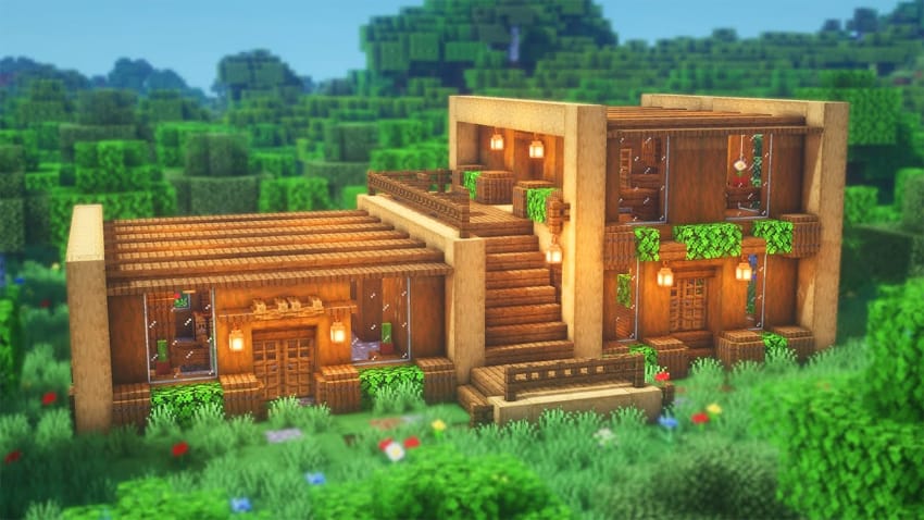 Ən yaxşı Minecraft House Fikirləri - Taxta Survival Evi